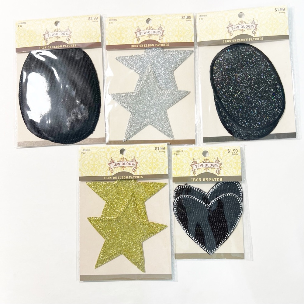 Sew-Ology Iron-On Elbow Patches – Glitter Stars, Hearts & Oval Repair Patches